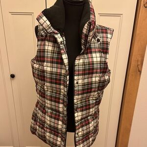 Eddie Bauer Plaid Puffer Vest - Red, Black, goose down vest large
